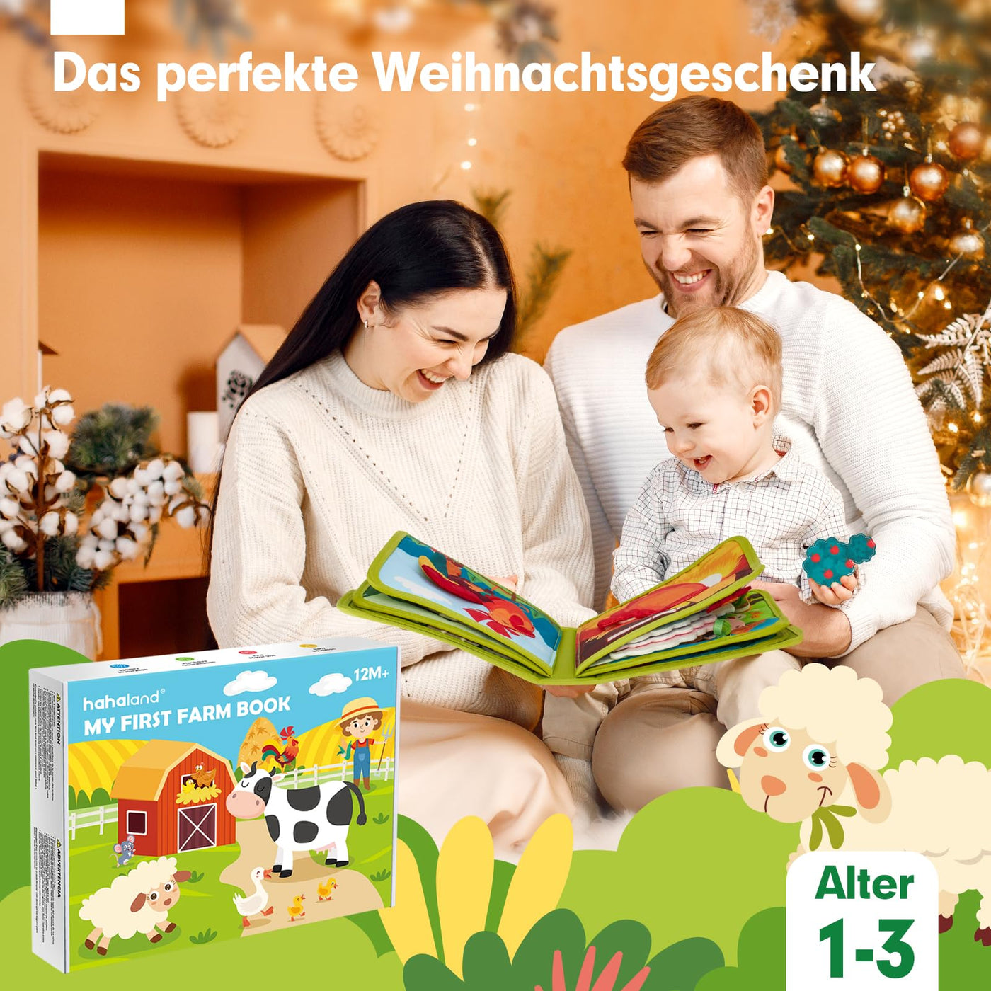 Hahaland Montessori Spielzeug ab 1 Jahr – Quiet Book mit Bauernhof Thema, 20-in-1 Busy Board Weichem Filz für Frühe Bildung,Busy Book für Autofahrten, Geschenk Spielzeug ab 1 2 3 4 Jahre Mädchen Junge