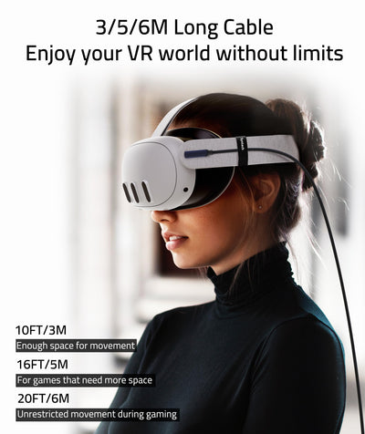 Syntech Link Kabel 5M, Kompatibel mit Oculus Meta Quest 3/3S, Quest2/1/Pro und Pico 4, PC Steam VR Zubehör, High Speed Datenübertragung, USB 3.0 zu USB C Kabel für VR und Gaming PC, Schwarz