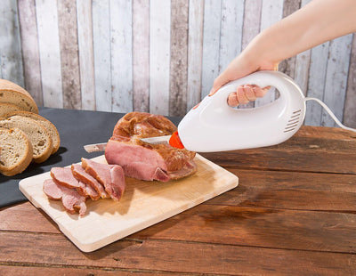 Rosenstein & Söhne Elektrisches Messer: Elektromesser mit 2 Edelstahl-Doppelklingen & Sicherheitssystem, 180 W (Elektrisches Küchenmesser, Elektromesser Gastronomie, Döner)