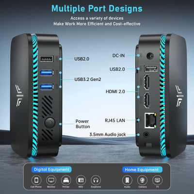 NiPoGi AK1PLUS Mini PC 16GB DDR4+1TB M.2 SSD,Ιntel 12th Gen Alder Lake-Ν N95(bis zu 3,4GHz),Mini Computer mit 4K@60Hz UHD Dual Display/WiFi 5/BT4.2/RJ45,Micro PC für Geschäftsbüro, Schule,Heimkino