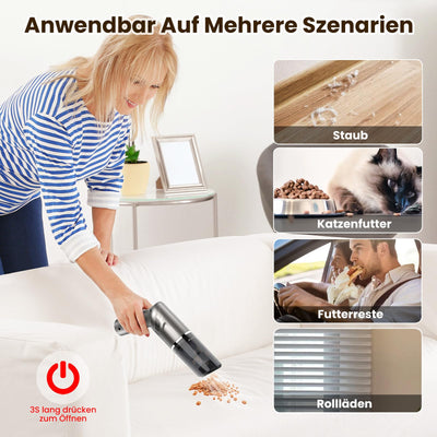 MZGO Handstaubsauger, 12000 Pa leistungsstarker Autostaubsauger, Leichter Mini-Handstaubsauger mit drehbarem Griff, Starke Zyklonsaugung für die Reinigung von Autos, Treppen, Sofas und Ecken.