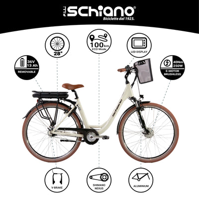 F.lli Schiano E-Moon Trek Series 28 Zoll E-bike Pedelec , e bike Elektrofahrräder für Erwachsene Herren / Damen bis 25 km/h comfort trekking electric Fahrrad mit Fahrradzubehör Akku Kettenschutz Korb