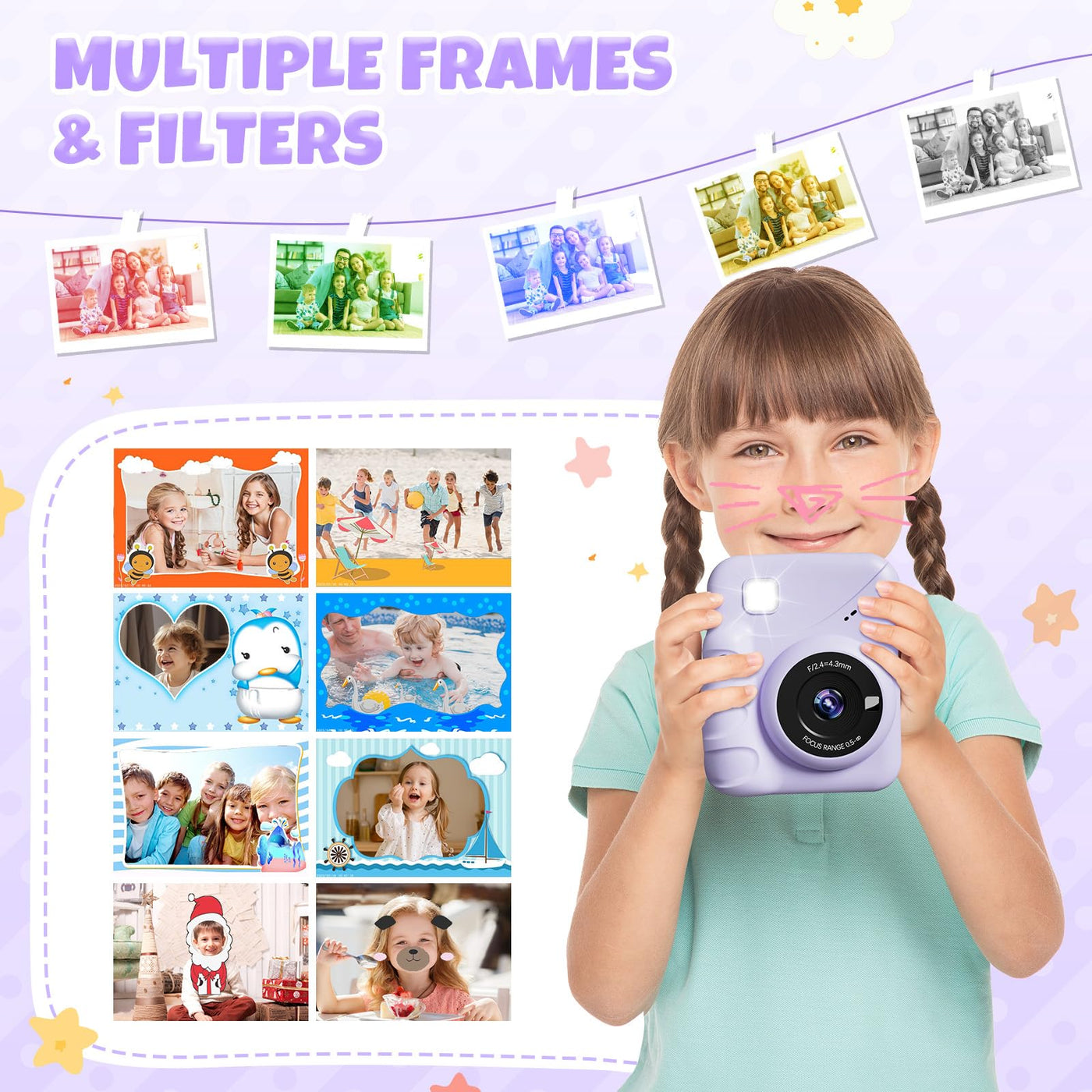 CalineGam Sofortbildkamera Kinder, 3,0 Zoll Bildschirm 48MP Kinderkamera Sofortbildkamera mit 32 GB-Karte, 1080P HD Kamera Kinder Sofortdruck, Geschenk für 3-12 Jungen und Mädchen