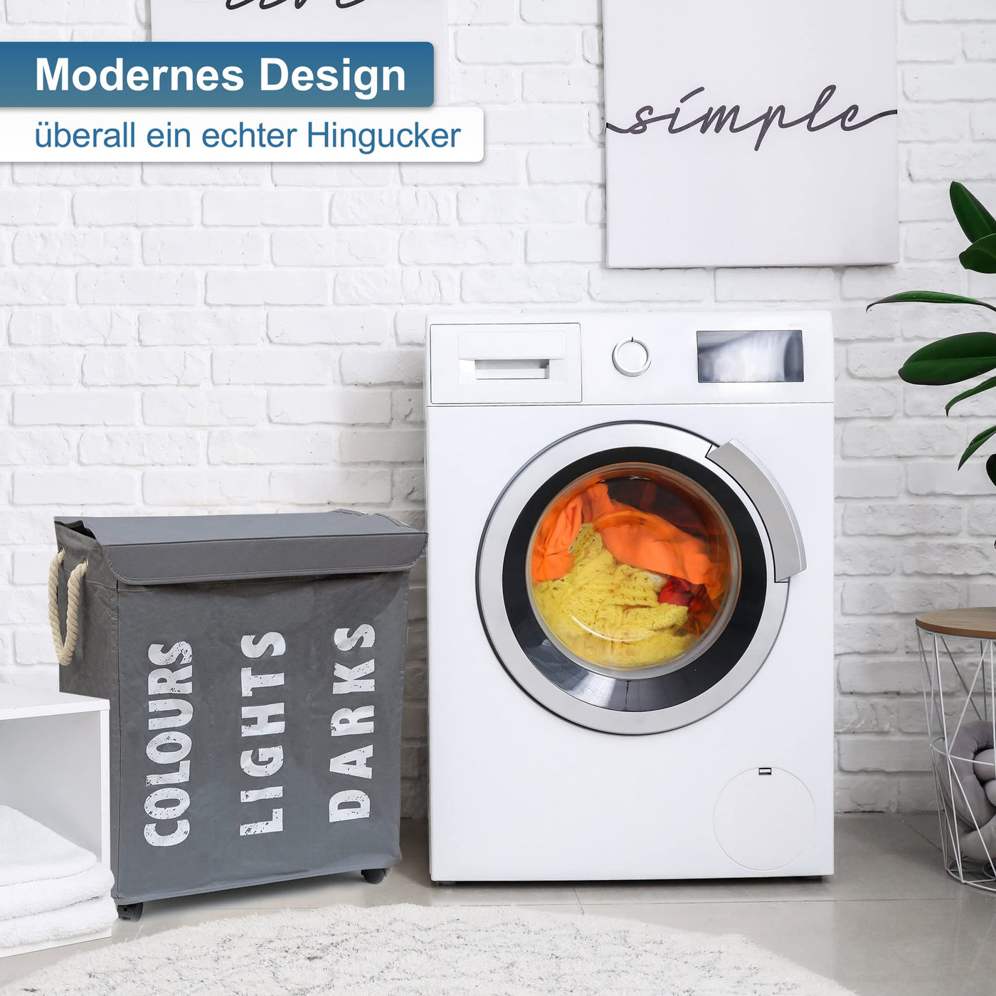 hausratplus osoltus Wäschebox - Wäsche-Sortierer mit Deckel & Rollen - Bad-Organzier - Wäschekorb - Wäschetruhe - Badezimmer Wäsche-Sortiersystem - Grau