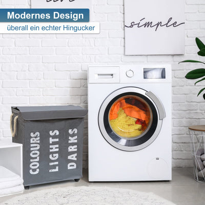 hausratplus osoltus Wäschebox - Wäsche-Sortierer mit Deckel & Rollen - Bad-Organzier - Wäschekorb - Wäschetruhe - Badezimmer Wäsche-Sortiersystem - Grau