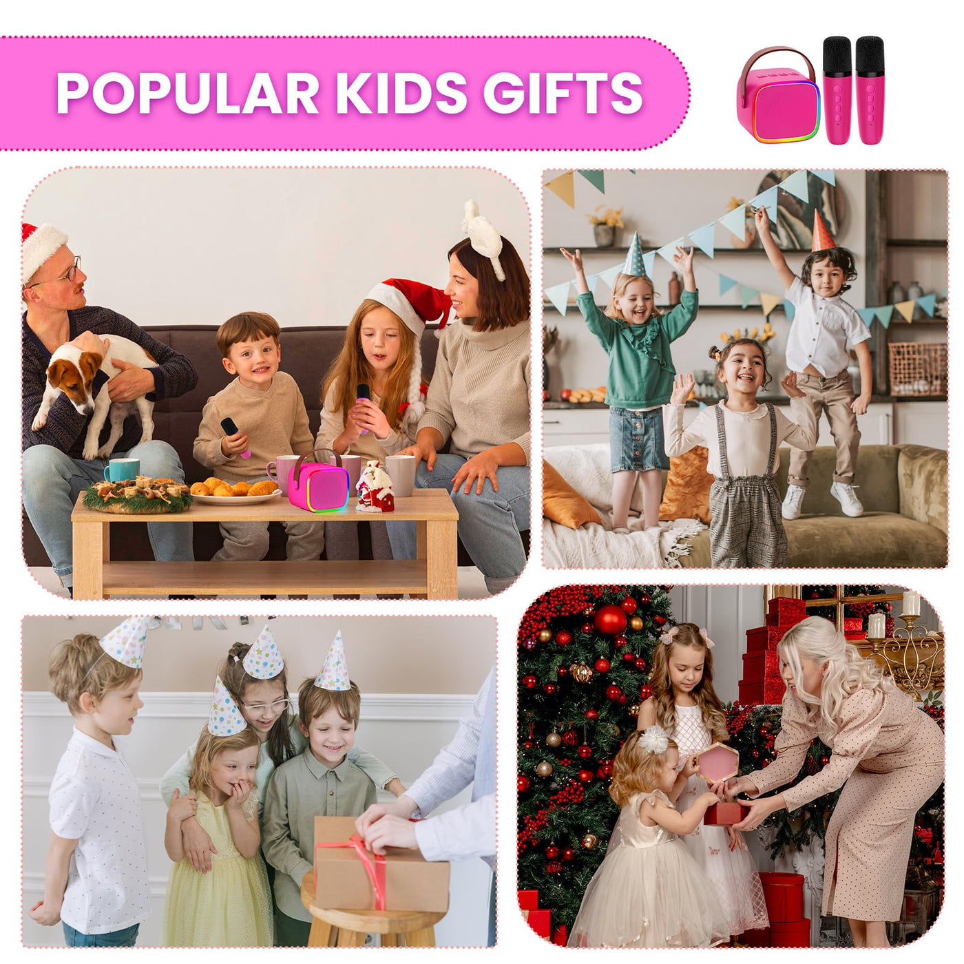 BONAOK Mikrofon Karaoke Maschine, Bluetooth Karaokemaschinen für Kinder Erwachsene, Tragbarer Karaoke-Player Mikrofon zum Aufladen, Kinder Elektronisches Spielzeug (Rosenrot)