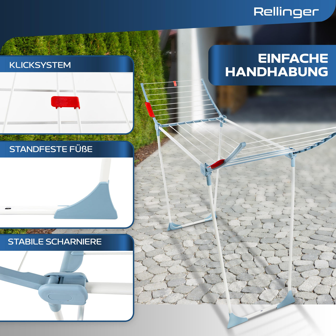 RELLINGER® Wäscheständer [18M TROCKENLÄNGE] - Premium Wäschetrockner Ständer - Faltbarer Wäscheständer XXL - Standtrockner rutschfest - Wäscheständer Balkon - Clothes Drying Rack - Laundry Rack