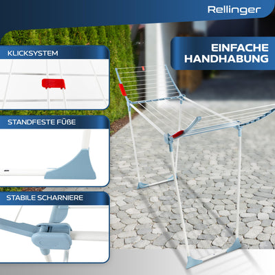 RELLINGER® Wäscheständer [18M TROCKENLÄNGE] - Premium Wäschetrockner Ständer - Faltbarer Wäscheständer XXL - Standtrockner rutschfest - Wäscheständer Balkon - Clothes Drying Rack - Laundry Rack