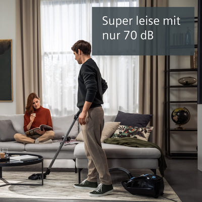 Siemens Staubsauger mit Beutel Q5.0 extreme silencePower VSQ5X1230, Bodenstaubsauger, ideal für Allergiker, Hygiene-Filter, starke Saugleistung, Bodendüse für Parkett, Teppich, Fliesen, 850 W, schwarz
