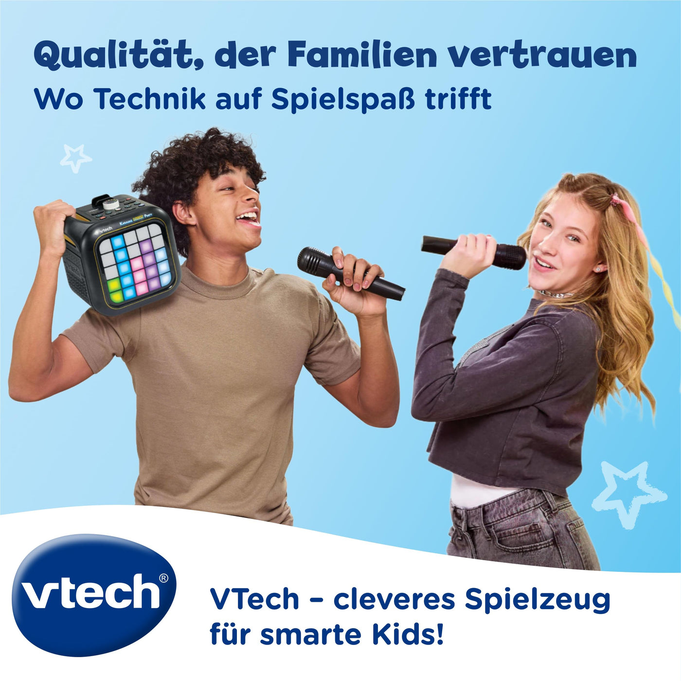 Vtech Karaoke Light Party – Karaokemaschine für Kinder mit 2 kabellosen Mikrofonen, Lichtshow, Bluetooth, 40W Lautsprecher, Spiele & Gesangseffekten