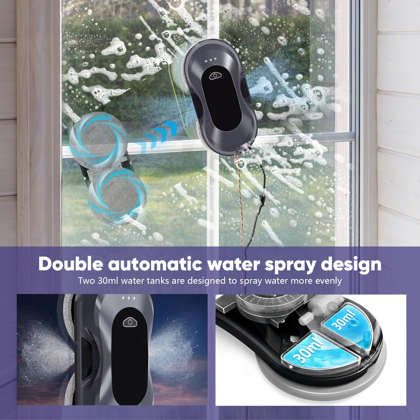 AHWOiHS Fensterputzroboter, Fensterputzer Elektrisch Automatischer Fensterroboter mit Wassersprühfunktion in Zwei Richtungen Fensterreinigungsroboter Fensterreiniger Roboter für Große Außenfenster
