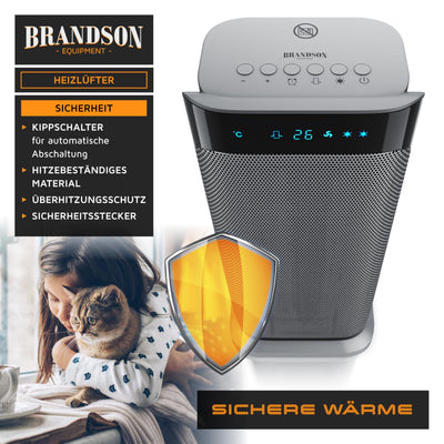 Brandson - Heizlüfter mit Fernbedienung - Preisträger 2025 - energiesparend leise, 2000 Watt Keramik-Heizlüfter Badezimmer - Schnellheizer mit Oszillationsfunktion - Heizung Heater - GS zertifiziert