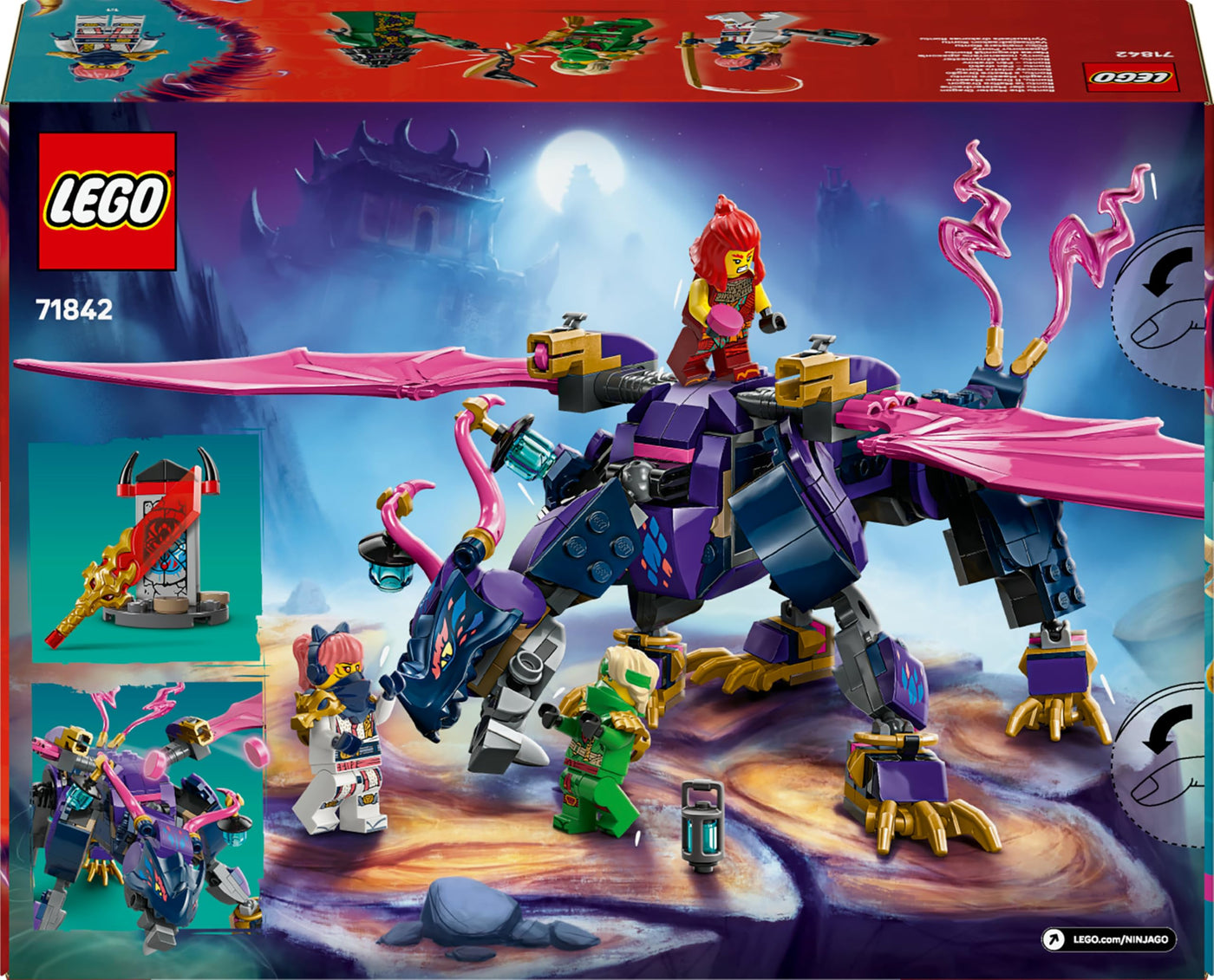 LEGO NINJAGO Rontu der Meisterdrache -Bewegliche Drachen-Figur mit Shootern - 4 Minifiguren, inkl. Lloyd, Sora & Wyldfyre - Ninja-Spielzeug für Kinder - Geschenk für Jungen ab 7 Jahren - 71842