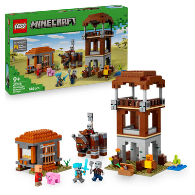 LEGO Minecraft EIN Verwüster am Plünderer-Außenposten - Gaming Spielzeug für Kinder - Minifigur mit Schnappkiefer Funktion und Dorf Festung - Gaming Geschenk für Jungen & Mädchen ab 8 Jahren - 21278