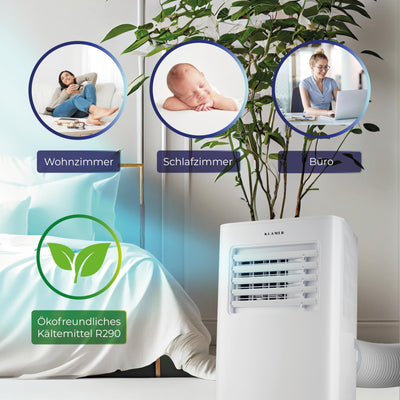 KLAMER Mobile Klimaanlage mit Abluftschlauch und Wassertank, 7000 BTU/h, 3-in-1 Klimagerät für Räume bis 25m², mit Luftentfeuchter, Kühlung und Ventilation für Haus, Wohnung & Büro