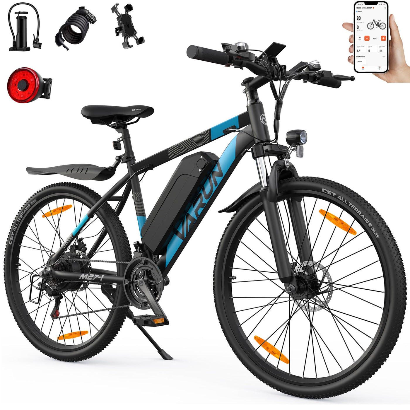 VARUN E Bike, 27,5 Zoll E-Mountainbike Herren Damen, APP-Modell, 48V13Ah Akku, LCD-Display mit 5 Fahrstufen, 21-Gang, Elektrofahrrad für Erwachsene, Reichweite Max 110KM
