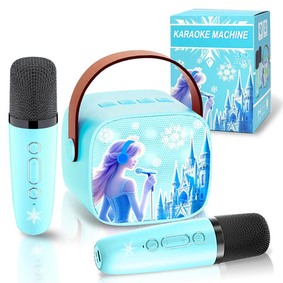 GirliGlee Mädchen Spielzeug, Karaoke Maschine Kinder, Mini Bluetooth Karaoke Anlage mit 2 Mikrofonen für 3 4 5 6 7 8 9 Jahre, Geburtstag Frozen Geschenke für Mädchen von 3–12 Jahren