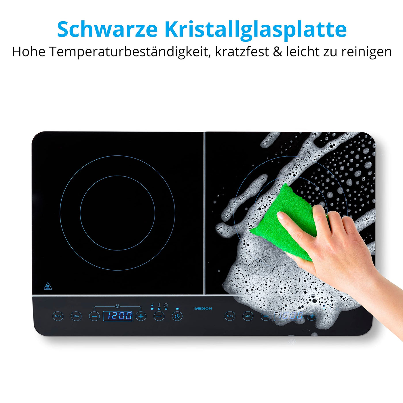 MEDION MD 15324 Doppel-Induktionskochplatte, 3500 Watt, Zwei Kochplatten, 10 Temperaturstufen, LED Display, schwarz