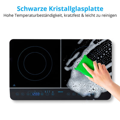 MEDION MD 15324 Doppel-Induktionskochplatte, 3500 Watt, Zwei Kochplatten, 10 Temperaturstufen, LED Display, schwarz