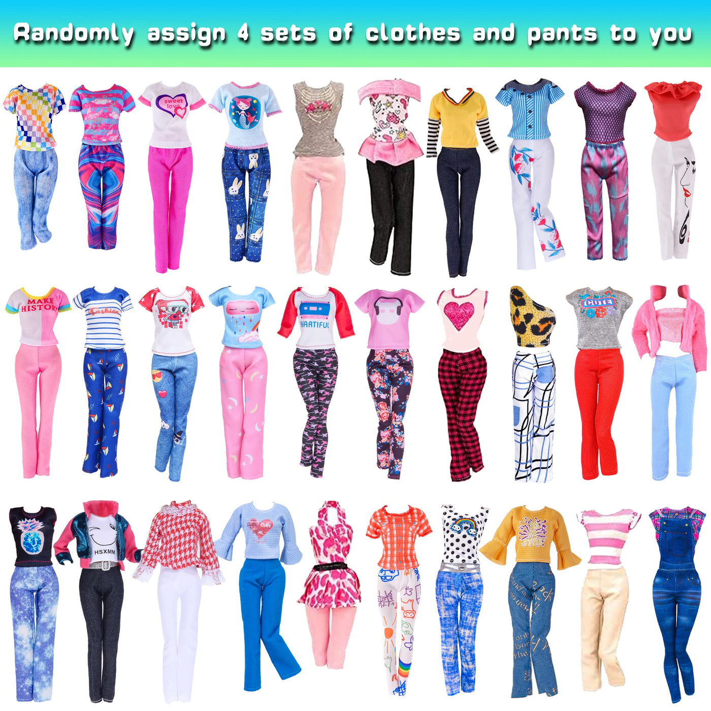 49-teiliges Puppenkleidungs- und Zubehörset für 11,5-Zoll-Mädchenpuppen enthält 3 Lange Kleider, 4 Oberteile, 4 Hosen, 3 Bikinis, 5 Kurze Kleider, 10 Schuhe, 10 Handtaschen, 10 Kleiderbügel