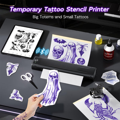 Itari A886 Tattoo Stencil Drucker Bluetooth, Schablone Drucker Kompatibel mit Smartphone & PC, Thermodrucker Tattoo Maschine Nadeldrucker mit 10 Blätter Papier für Anfänger und Künstler, Schwarz