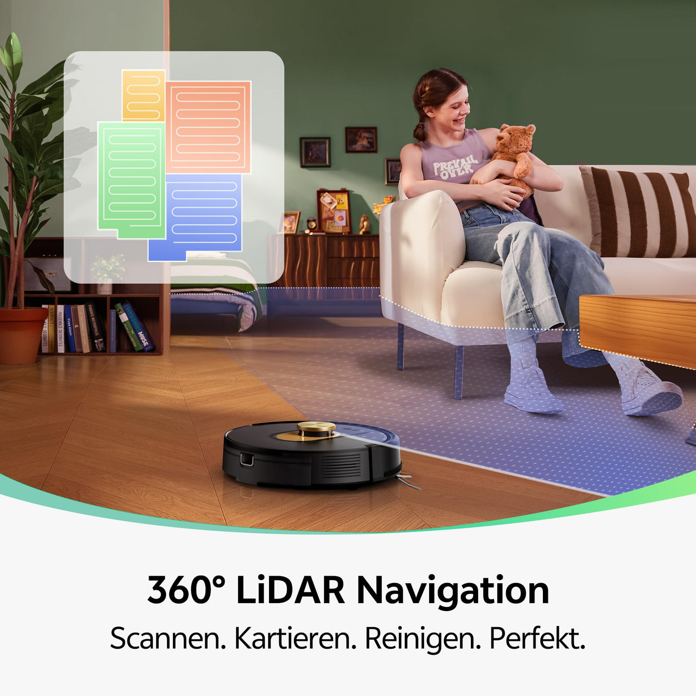 Vexilar W9 Staubsauger Roboter mit Wischfunktion, 5000Pa Saugroboter mit LiDAR Navigation, 3-in-1 Saug und Wischroboter, 150 Min Max, 15 No-Go Zonen, APP Steuerung, Ideal für Tierhaare und Teppich
