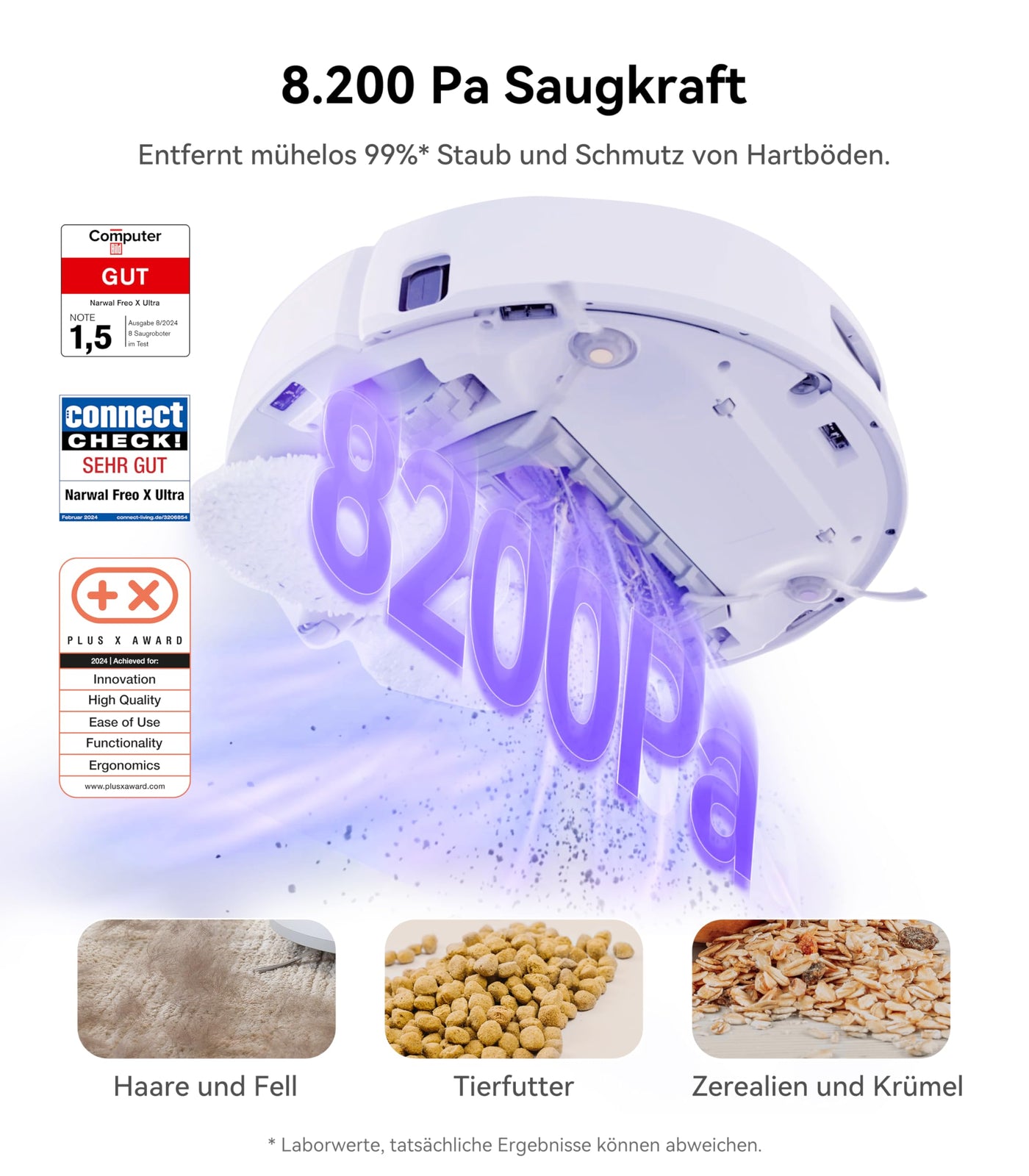 NARWAL Freo X Ultra Saugroboter mit Wischfunktion, Wischroboter Selbstreinigend mit 8.200 Pa Saugkraft, All-in-One-Station, Verwicklungsfrei, DirtSense, 3D-Strukturlicht, Staubaufbewahrung