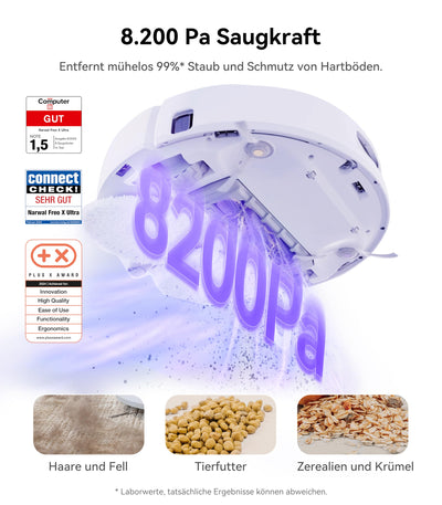 NARWAL Freo X Ultra Saugroboter mit Wischfunktion, Wischroboter Selbstreinigend mit 8.200 Pa Saugkraft, All-in-One-Station, Verwicklungsfrei, DirtSense, 3D-Strukturlicht, Staubaufbewahrung