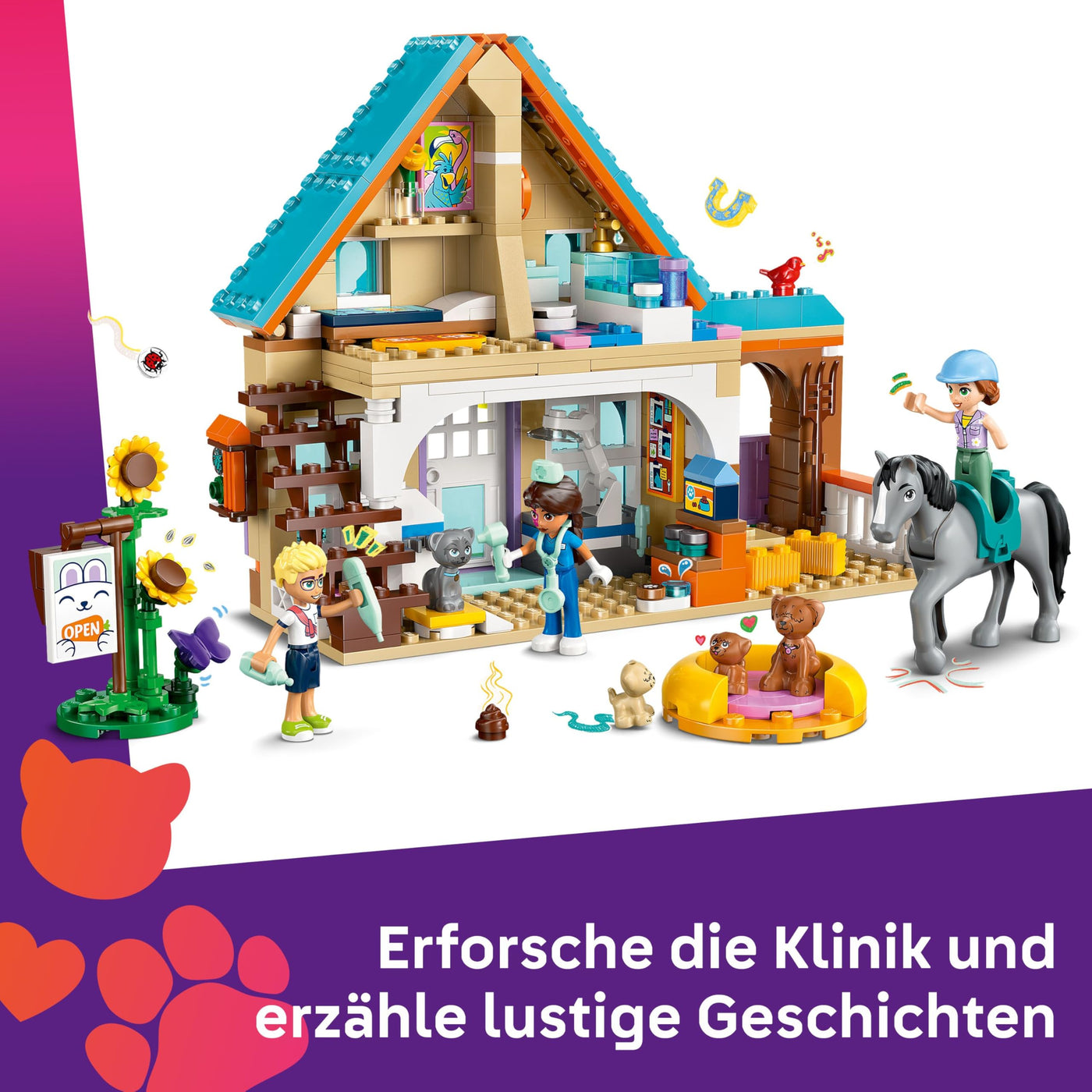 LEGO Friends Tierarztpraxis für Pferde und Haustiere - Pferdespielzeug für Mädchen und Jungen mit 3 Figuren und 5 Tierfiguren - Kreatives Spielset - Geschenk für Kinder ab 7 Jahren 42651