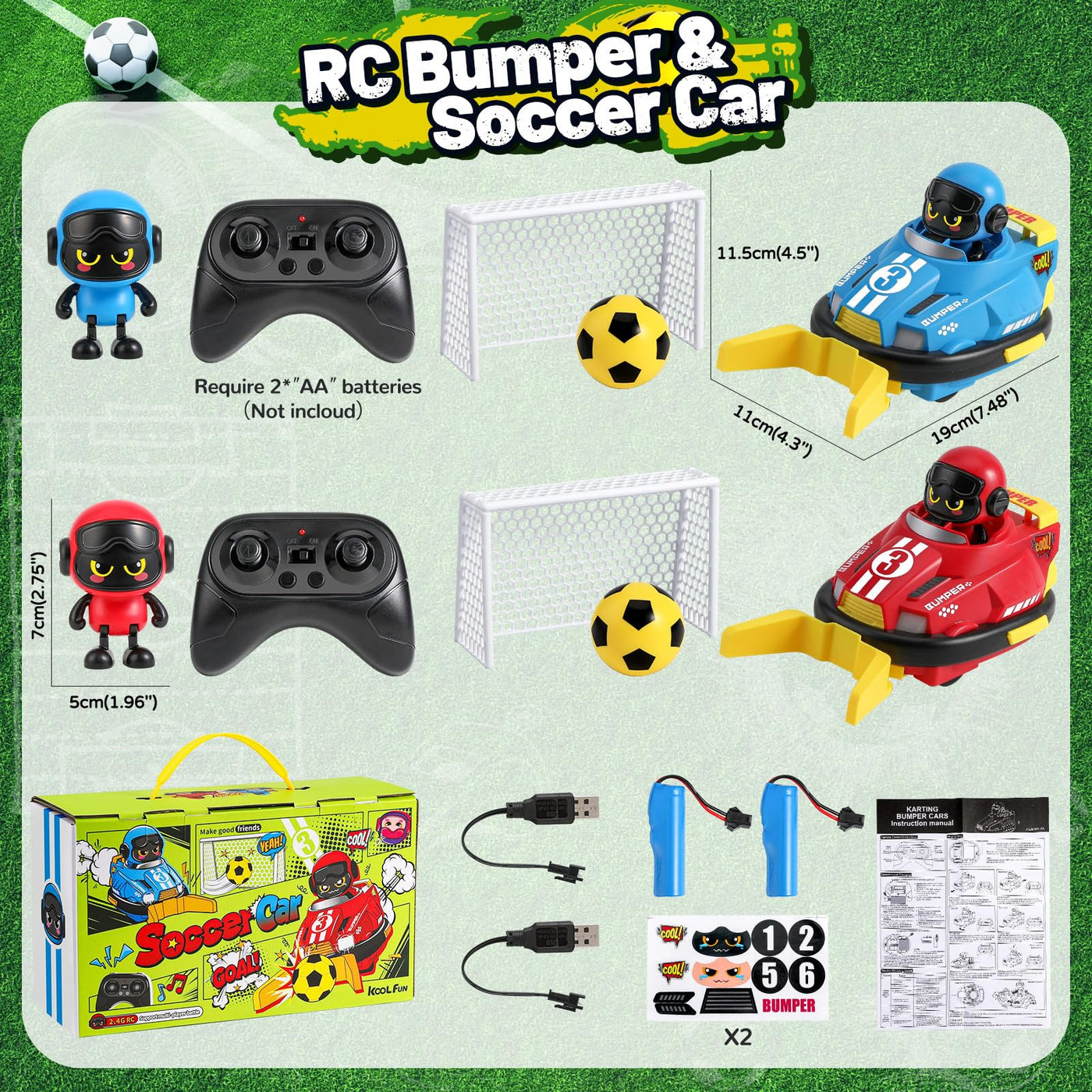 FRUSE Ferngesteuertes Auto ab 3 Jahre,2 Stück Autoscooter Ferngesteuert Kinder,RC Bumper Cars mit Musik und Licht,2,4 GHz Ferngesteuertes Fußballwagen RC Auto Spielzeug,Geschenke für Jungen Mädchen