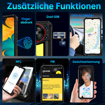 OUKITEL WP53 Pro Outdoor Handy Android 15-11000mAh Outdoor Smartphone Ohne Vertrag 24GB + 256GB, 6.52” Display 128dB Lautsprecher Baustellenhandy mit 900 Lumen Campinglampe, NFC/GPS/Face ID, Schwarz