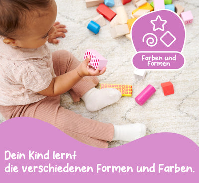 Eichhorn – bunte Holzbausteine – 50 Stück in Box, Bauklötze mit Bedruckung, aus Birkenholz, für Kinder und Babys ab 12 Monaten, Holzspielzeug, Verpackung kann variieren