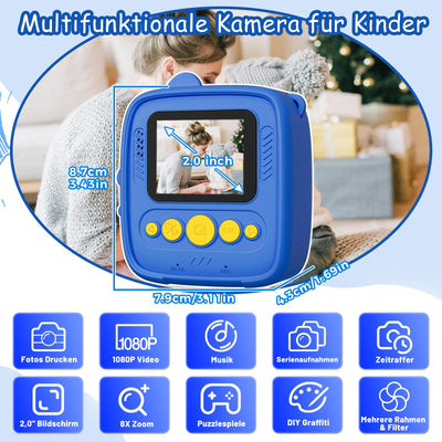 Kinderkamera Sofortbildkamera, 1080P HD 48MP Sofortbildkamera Kinder, Digitalkamera Kinder mit 32GB TF Karte, 3 Rollen Druckpapier & Dinosaurier Silikon Schutzhülle, Geschenk für Junge ab 3-12 Jahren