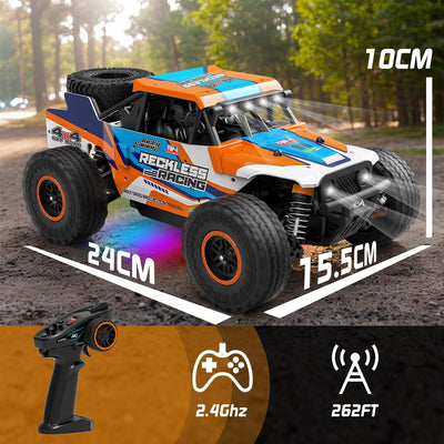 Ferngesteuertes Auto ab 10 Jahre, 32KM/H RC Auto Offroad mit 7 Farben Lichtern, 1/18 RC Monstertruck mit Ersatzreifen, 2.4GHz Monstertruck Ferngesteuert für Kinder Erwachsene, 4WD RTR All Terrain
