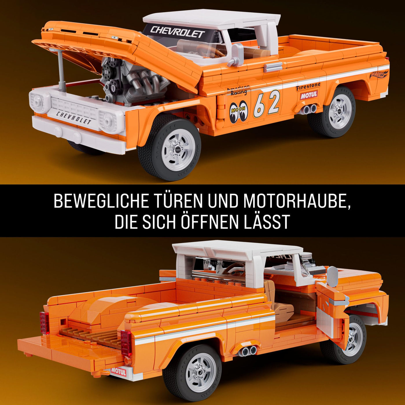 Mattel Brick Shop Hot Wheels Elite Serie Bauset, Custom ’62 Chevy Pickup mit 858 Teilen, realistischen Details und individuellen Aufklebern, für Sammler und Kinder ab 10 Jahren, JFT20
