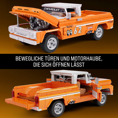 Mattel Brick Shop Hot Wheels Elite Serie Bauset, Custom ’62 Chevy Pickup mit 858 Teilen, realistischen Details und individuellen Aufklebern, für Sammler und Kinder ab 10 Jahren, JFT20