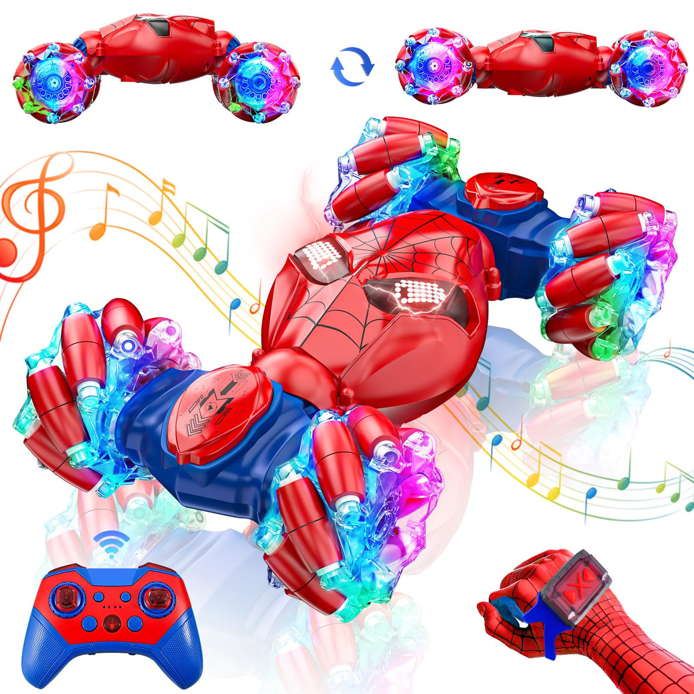 Spider Handsteuerung Ferngesteuertes Auto - 2.4GHz Doppelseitig RC Stunt Auto Spielzeug ab 3 4 5 6 7 8 9 10 Jahre Jungen, 360°Drehung RC Drift Autos mit Licht, Kinder Weihnachten Geburtstag Geschenke