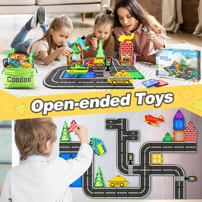 Magnetische Fliesen Stadtstraßen-Set, Kinderspielzeug, sensorische Spiele für 3-jährige Jungen und Mädchen, magnetische Blöcke für Kinder im Alter von 3–5, 4–8 Jahren, Klassenzimmer, Muss für