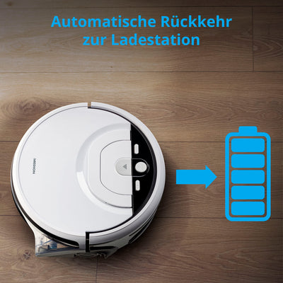 MEDION Wischroboter mit Wassertank (intelligente Navigation, Bodenreiniger mit Walze für Holzboden Hartboden Parkett, getrennter Schmutzwassertank/Frischwassertank, MD 20053) weiß