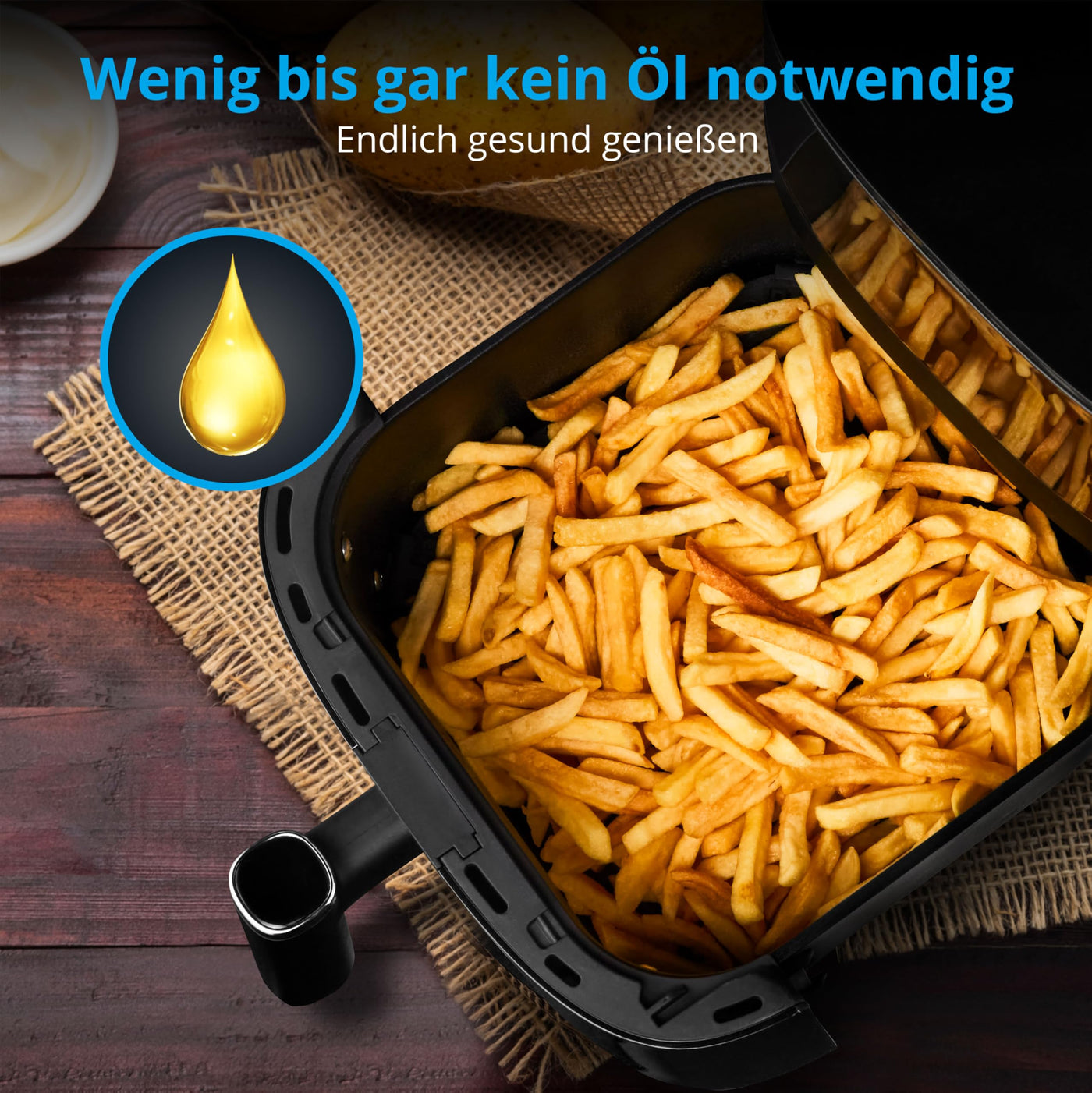 MEDION X10 XL Heißluftfritteuse (5 Liter Frittierkorb, innovative Wassersprühfunktion für krosse knusprige Speisen, 1.500 Watt, Sichtfenster, Schüttel Alarm,10 Automatikprogramme)