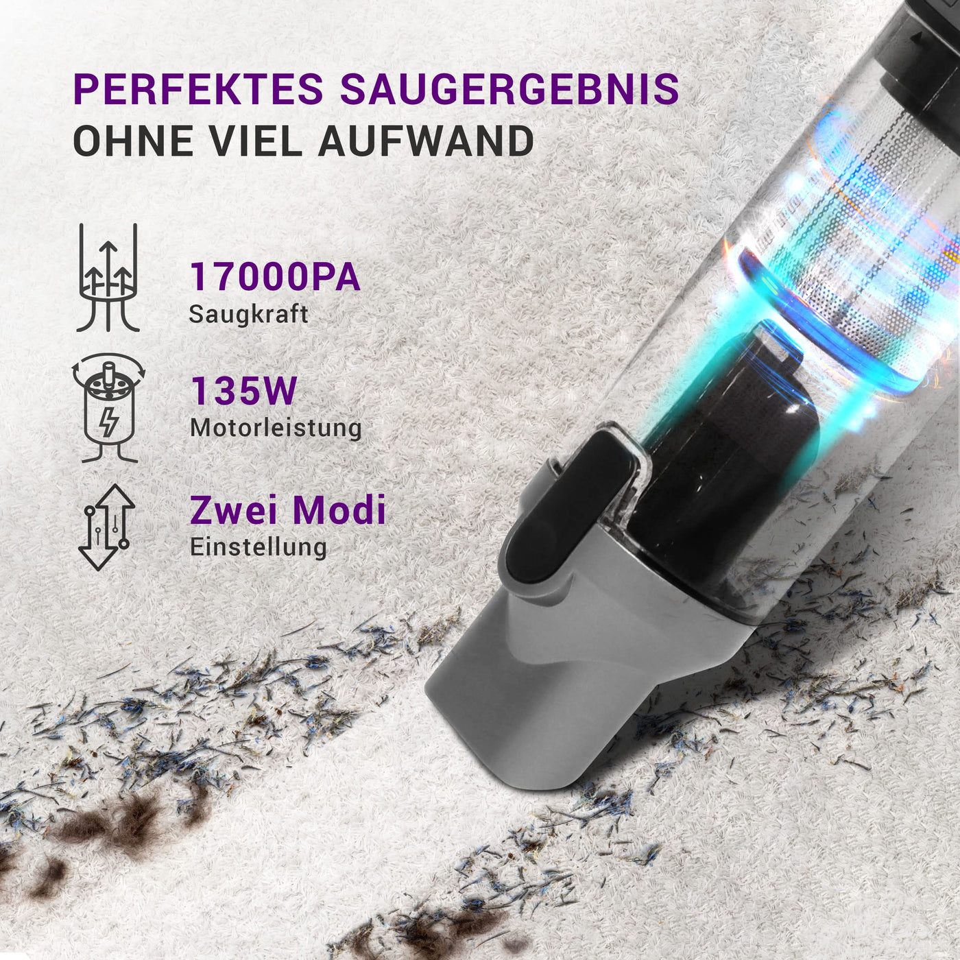 LEBENLANG Kabelloser Handstaubsauger Akku 17000PA I TESTSIEGER I Inkl. Starker LI-Akku & Standhalterung mit Ladefunktion I Auto Staubsauger Handsauger beutellos Tierhaare Hand Handheld Vacuum Cleaner