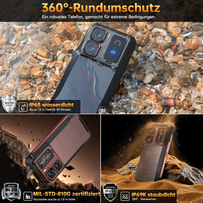 OUKITEL WP300 5G Android 15 Outdoor Handy - 36GB+512GB 16000mAh/45W 108MP+32MP Kamera Outdoor Smartphone 6,8 Zoll FHD+ 120Hz baustellenhandy/Kopfhörer mit Display/370LM Taschenlampe/IP68/NFC/OTG/GPS