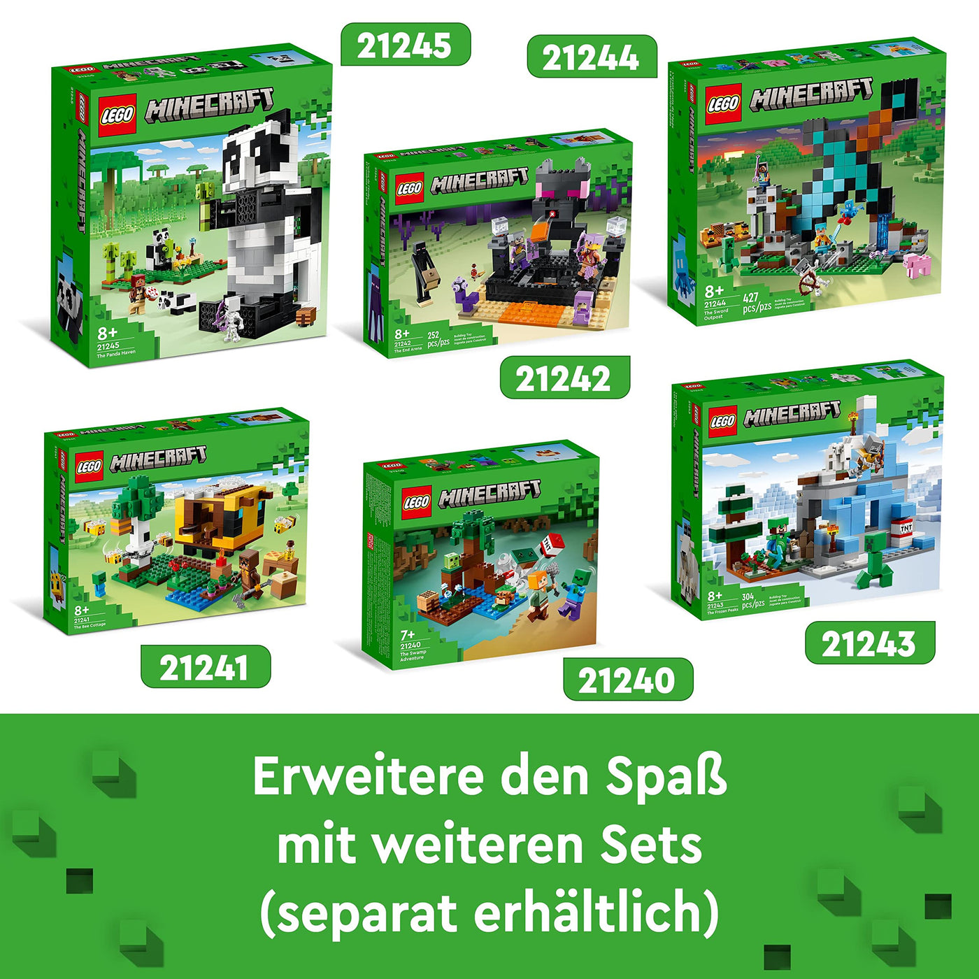 LEGO 21245 Minecraft Das Pandahaus Set, bewegliches Panda-Spielzeug-Haus mit Tier-Figuren und Skelett, Spielzeug für Jungen und Mädchen ab 8 Jahren