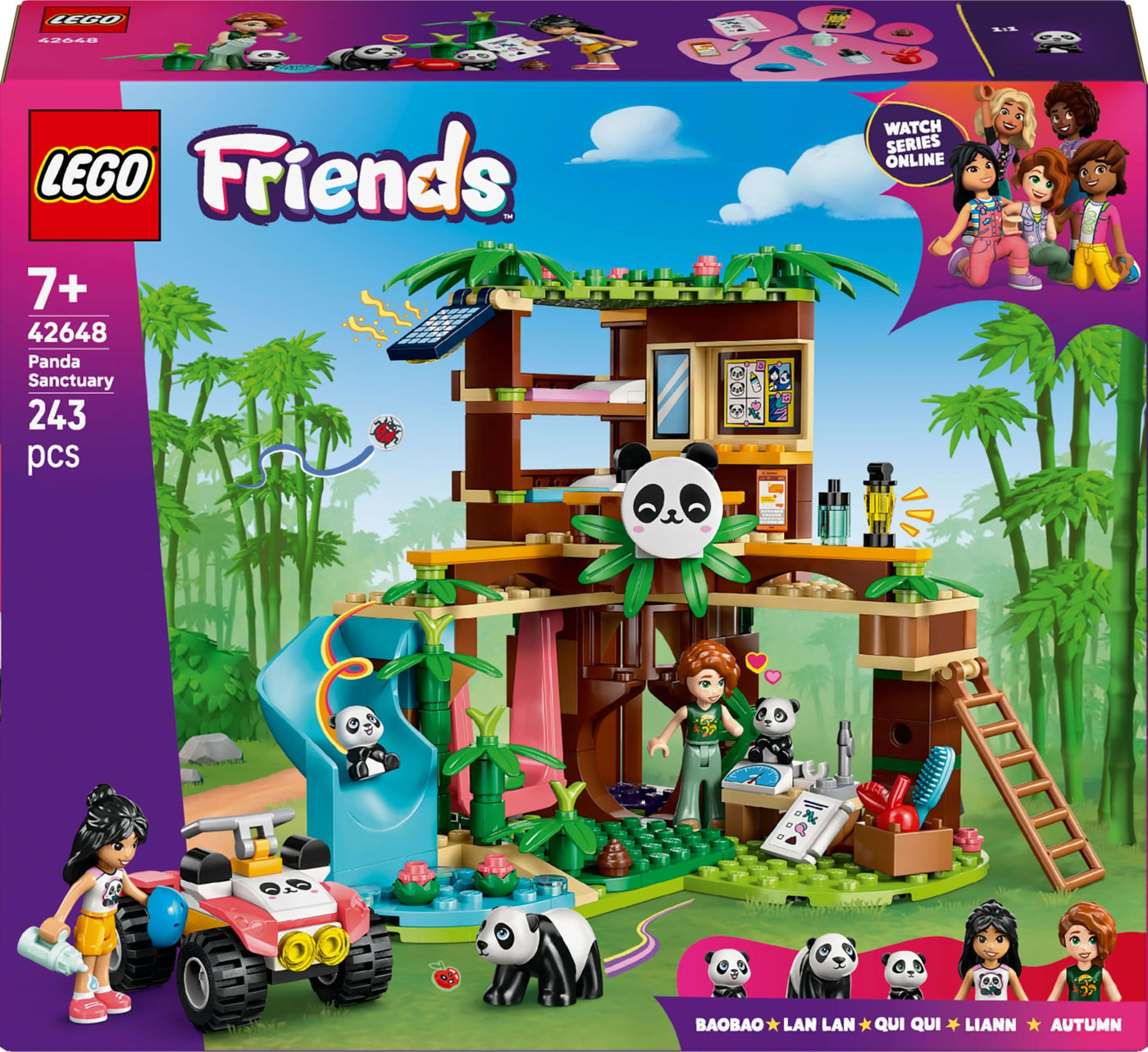 LEGO Friends Panda-Pflegestation - Spielzeug mit Baumhaus, Quad, 2 Mini-Puppen und 3 Panda Figuren - Kreatives Set für Mädchen ab 7 Jahren - 42648