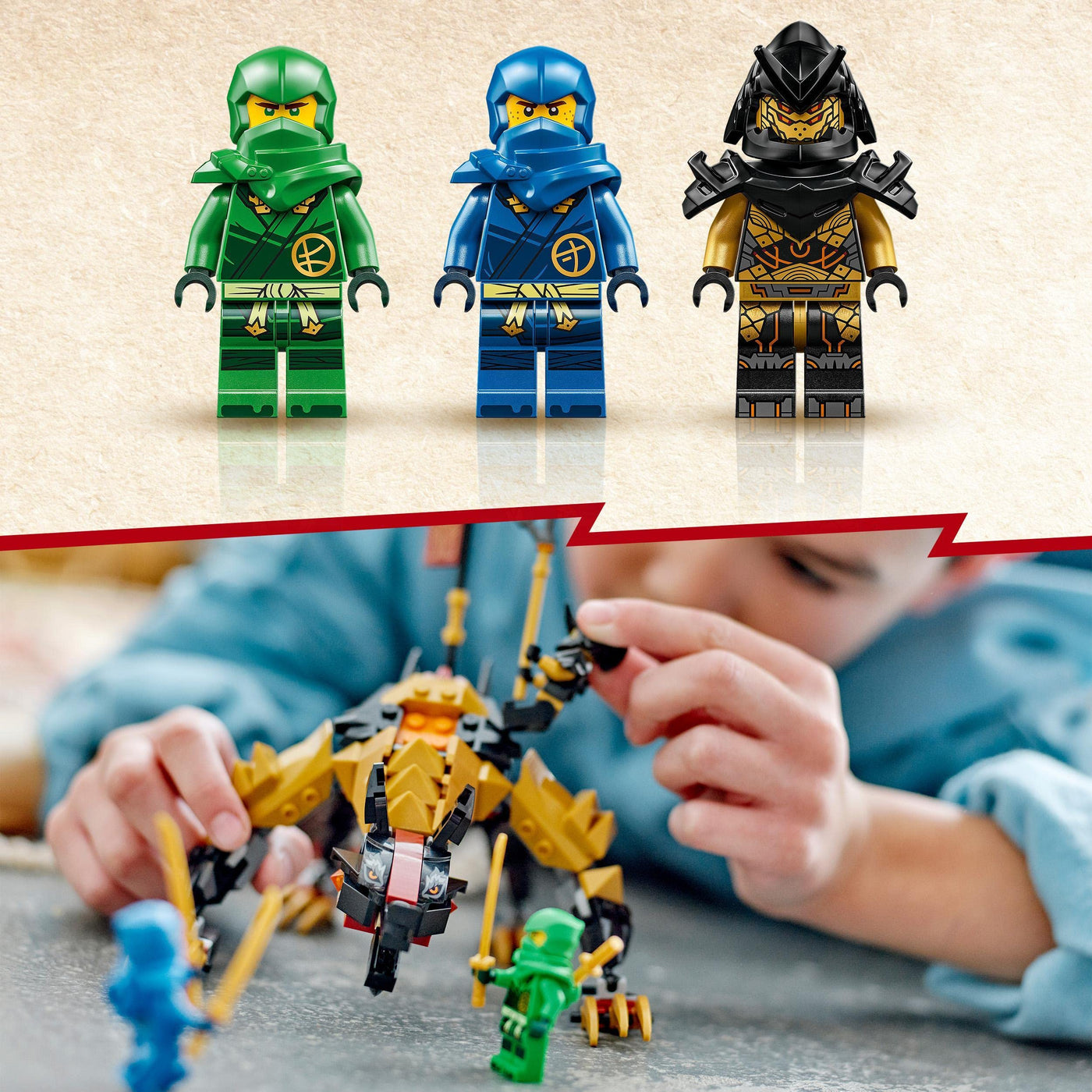 LEGO NINJAGO Jagdhund des kaiserlichen Drachenjägers, baubares Monster-Spielzeug für Kinder ab 6 Jahren, Jungs und Mädchen, posierende Fabelwesenfigur, 3 Minifiguren zum Sammeln, Geschenkidee 71790