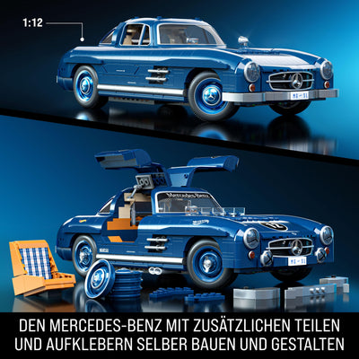 Mattel Brick Shop Hot Wheels Premium Serie Bauset, Mercedes-Benz 300 SL mit 1600 Teilen, realistischen Details und Metallteilen, für Sammler, HWW25, [Mehrfarbig]