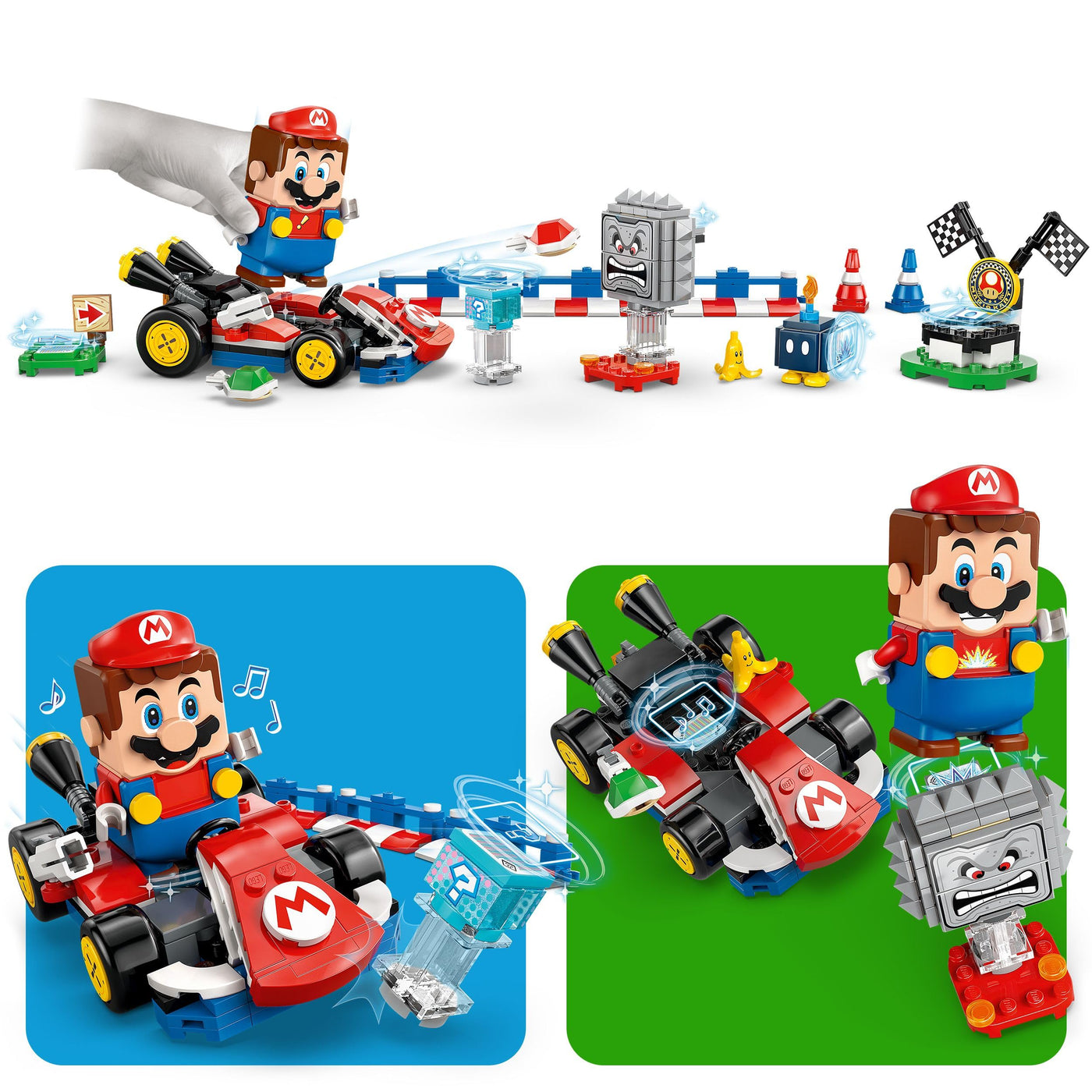 LEGO Mario Kart - Interaktiver Mario & Standard-Kart - Nintendo Spielzeug - Spiel Rennstrecke mit Auto, 3 Figuren, Podium & Barrieren - Gamer Geschenk für Jungen & Mädchen ab 7 Jahren - 72043