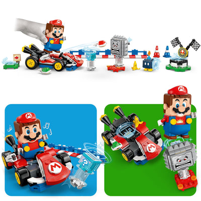 LEGO Mario Kart - Interaktiver Mario & Standard-Kart - Nintendo Spielzeug - Spiel Rennstrecke mit Auto, 3 Figuren, Podium & Barrieren - Gamer Geschenk für Jungen & Mädchen ab 7 Jahren - 72043