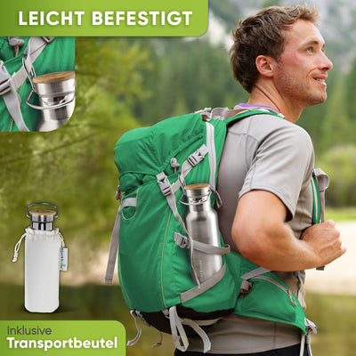 Blockhütte Premium Edelstahl Trinkflasche isoliert I 500ml I mit Flaschenbürste I Die iso Trinkflasche ist auslaufsicher I Wasserflasche spülmaschinenfest für Kinder, Schule I BPA Frei