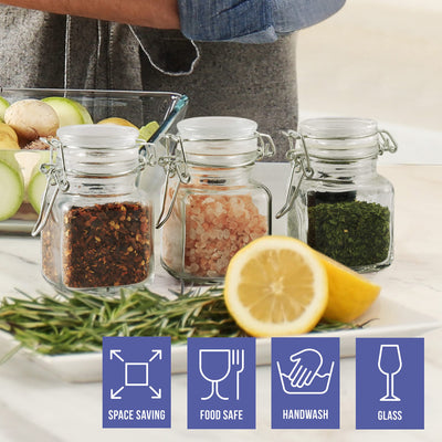 Oak & Steel - Luftdichte Einmachgläser, Gewürzgläser mit Gummidichtung & Bügelverschluss (100ml) - mit Etiketten & Kreidestiften - Organizer, DIY-Geschenke & Deko (12)